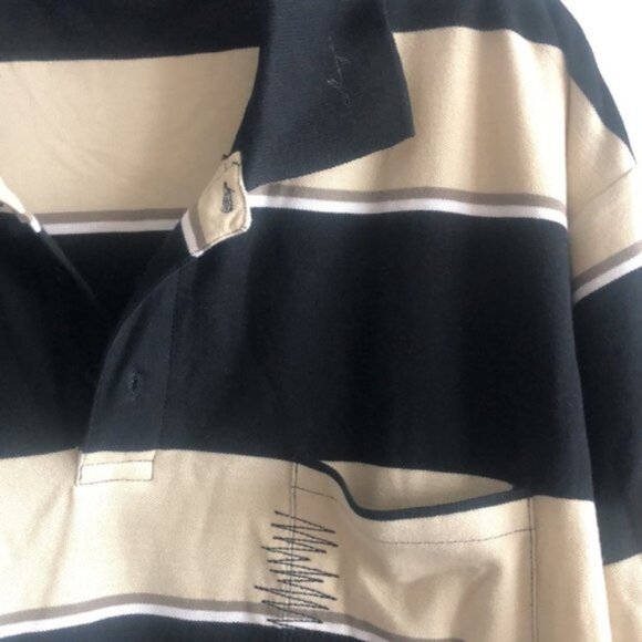 Mayer Basic Black Beige Stripe Polo Shirt For Men 3 button One Pocket XXL - Picture 3 of 7